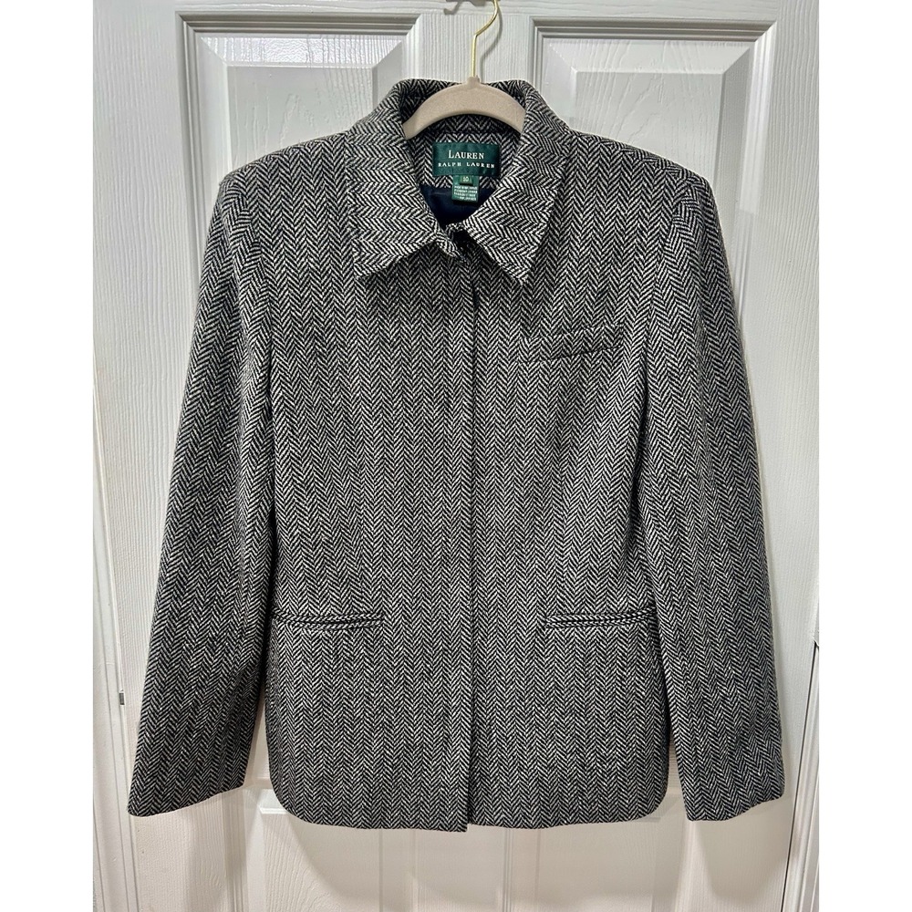 Ralph Lauren 100% Lambs Wool Women's Tweed Coat Zip Jacket Sz 10 Classic Preppy
